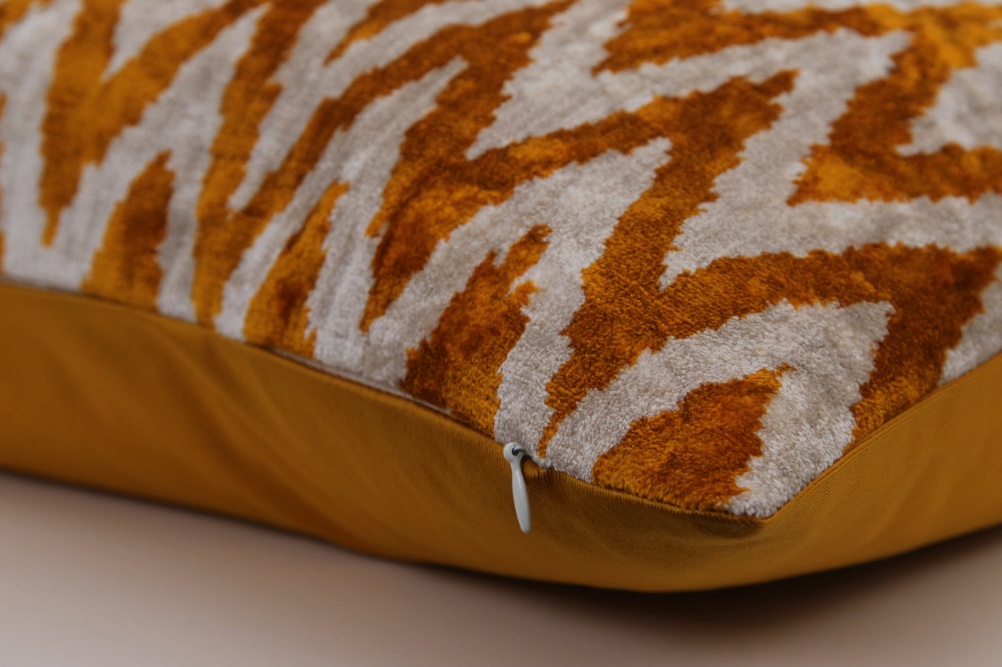 Silk Ikat Velvet Yellow and White Bosporus Cushion
