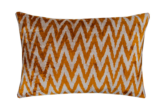 Silk Ikat Velvet Yellow and White Bosporus Cushion