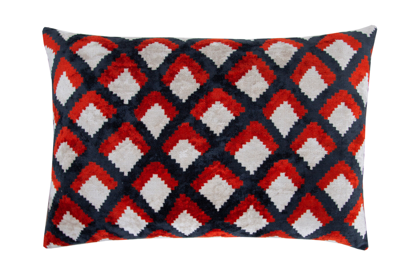 Silk Ikat Velvet Black and Red Topkapi Motif Cushion