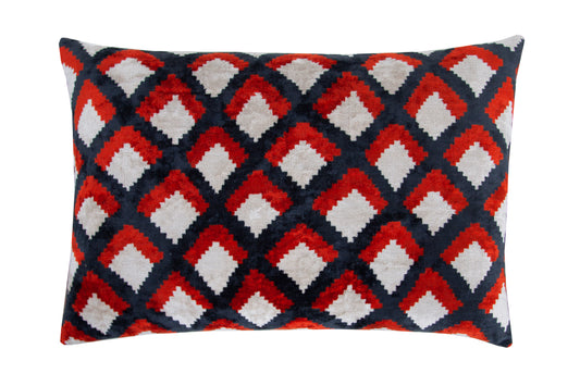 Silk Ikat Velvet Black and Red Topkapi Motif Cushion
