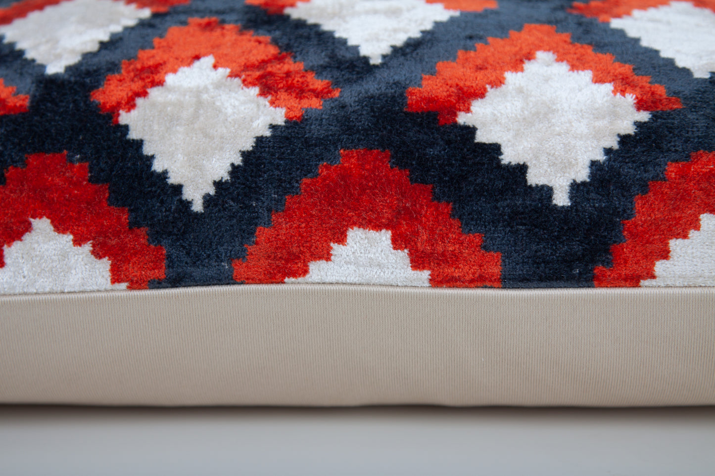 Silk Ikat Velvet Black and Red Topkapi Motif Cushion