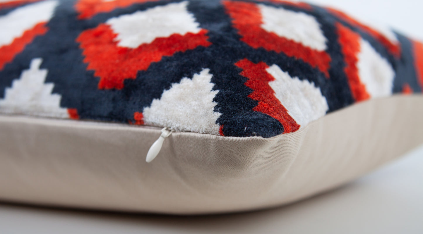 Silk Ikat Velvet Black and Red Topkapi Motif Cushion