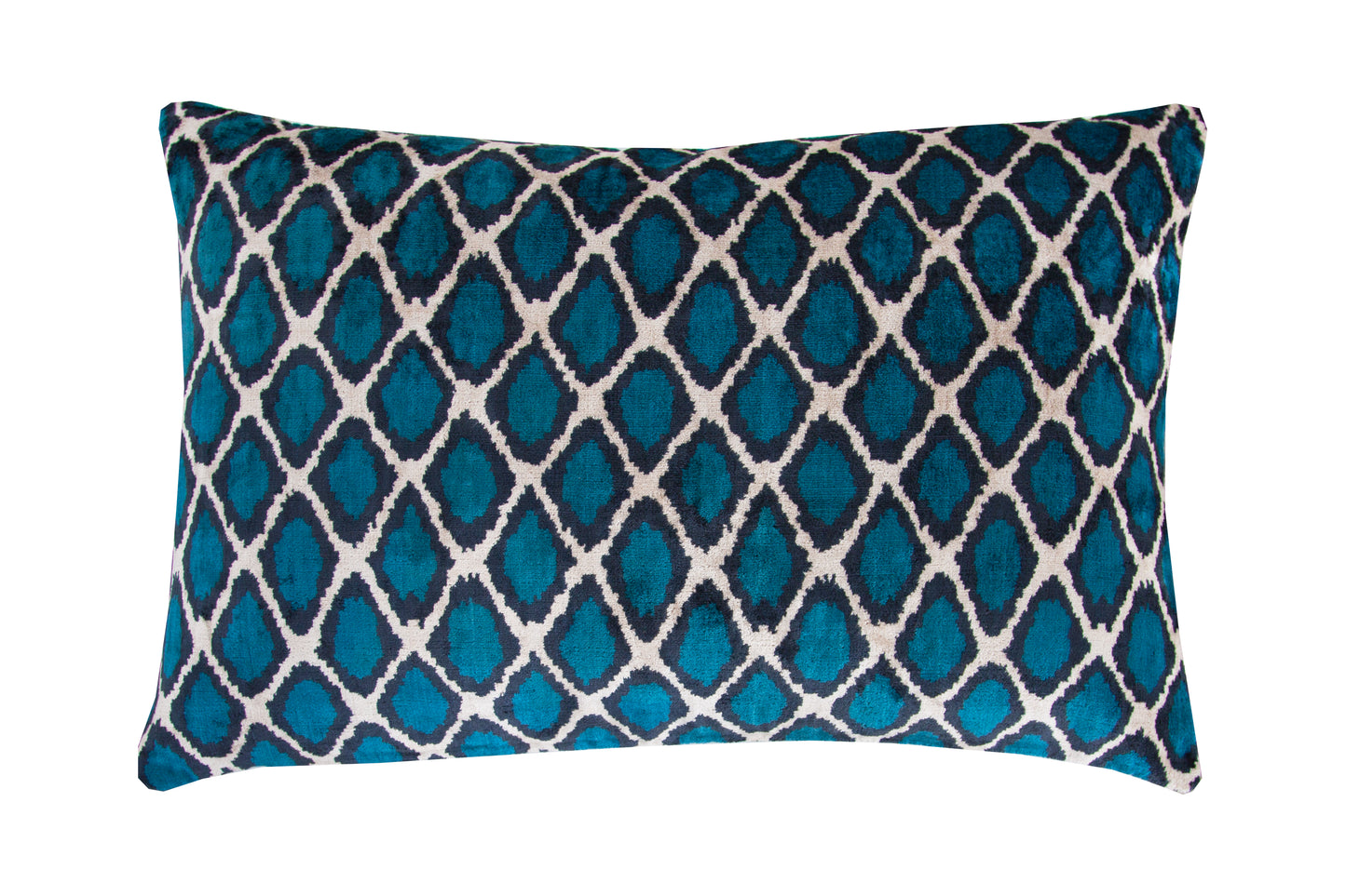 Silk Ikat Velvet Blue and White Harem Motif Cushion