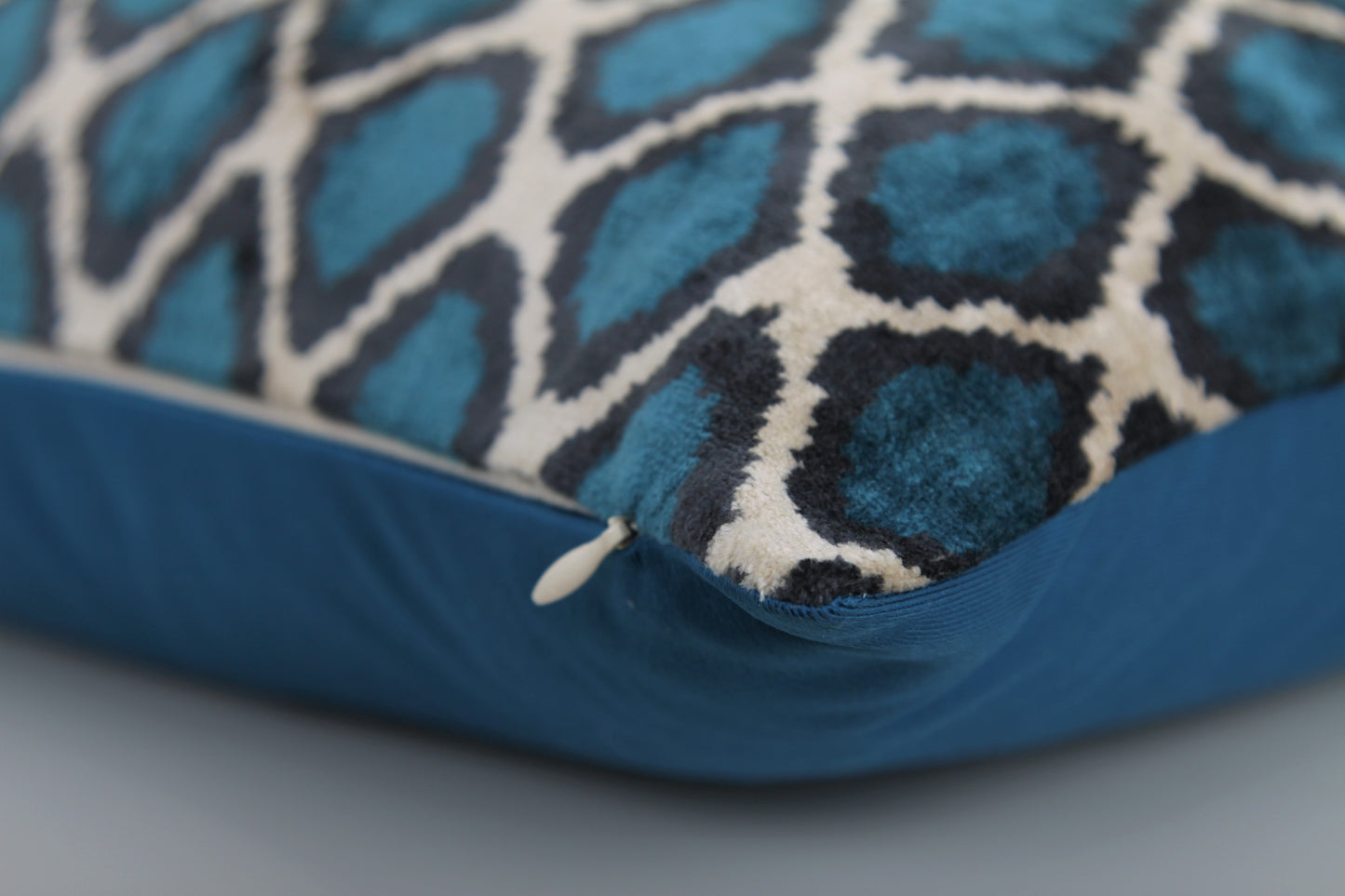 Silk Ikat Velvet Blue and White Harem Motif Cushion
