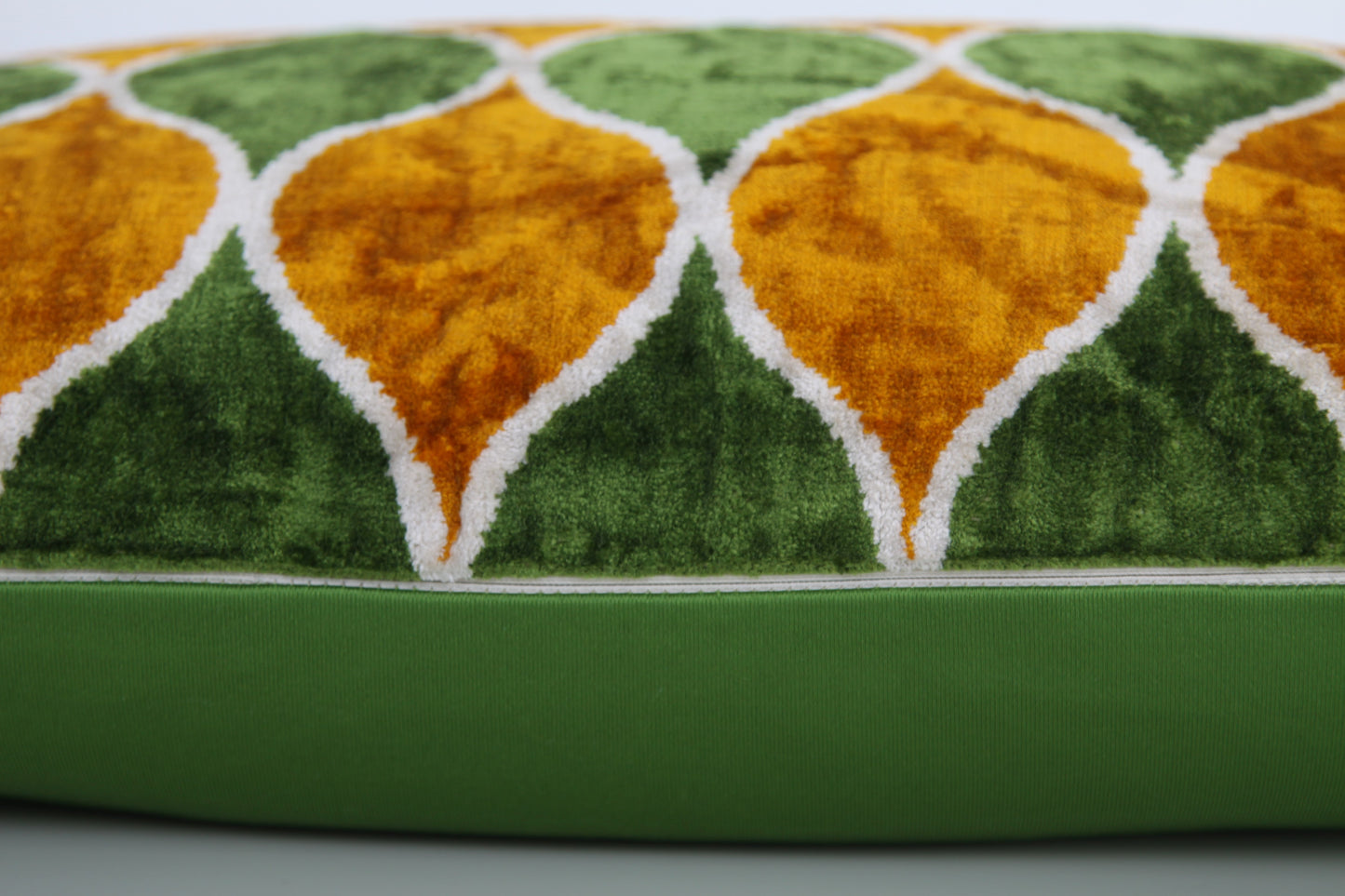 Silk Ikat Velvet Green and Yellow Cushion