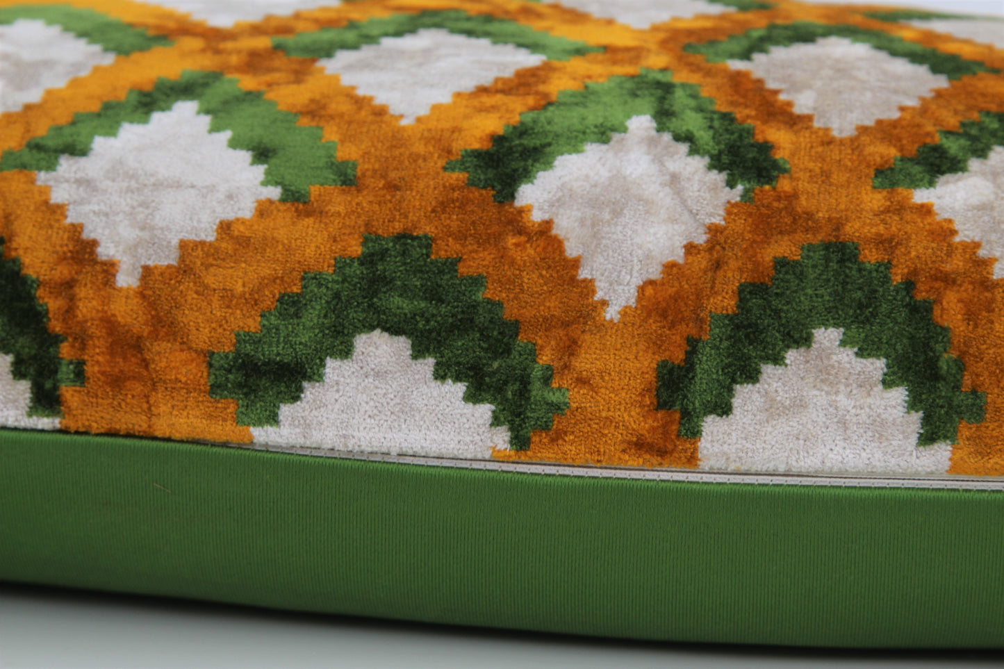 Silk Ikat Velvet Green and Yellow Topkapi Motif Cushion