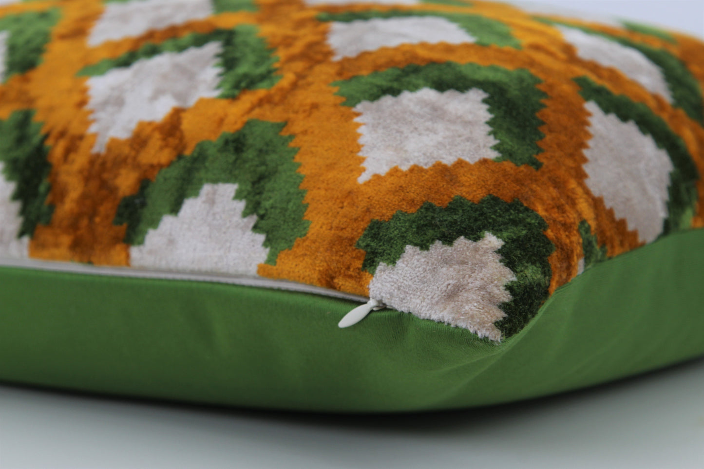 Silk Ikat Velvet Green and Yellow Topkapi Motif Cushion
