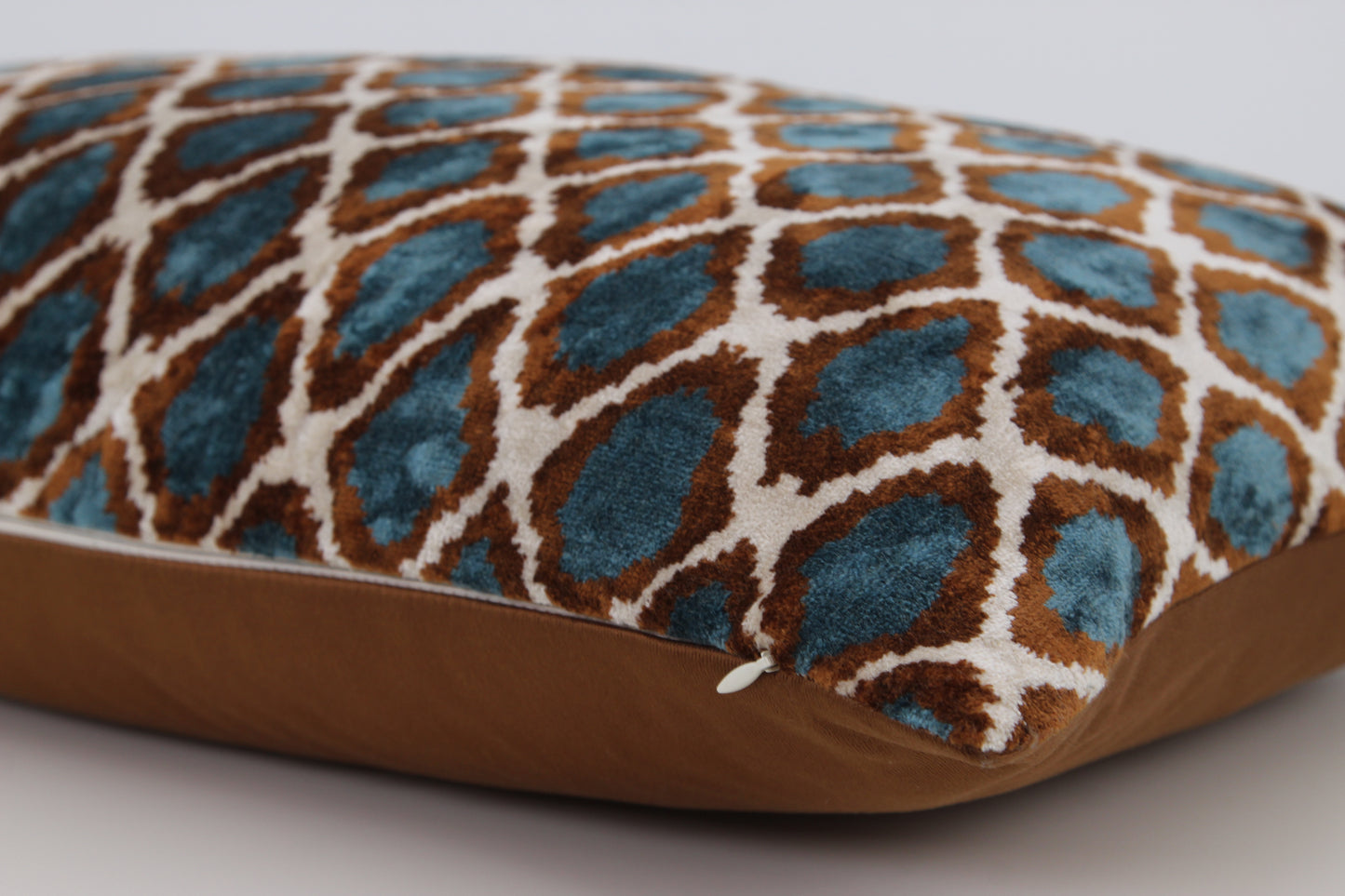 Silk Ikat Velvet Blue and Brown Harem Motif Cushion