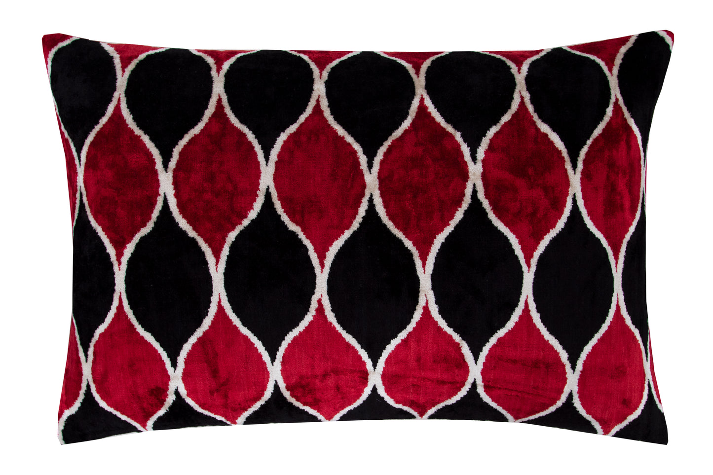 Silk Ikat Velvet Black and Red Oriental Motif Cushion