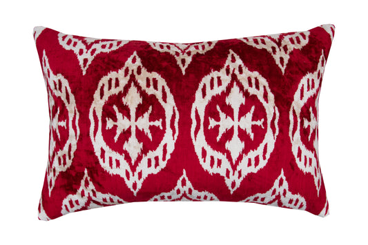 Silk Ikat Velvet Red Motif Cushion