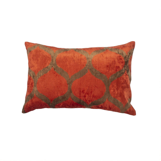 Silk Ikat Velvet Orange and Brown Oriental Motif Cushion