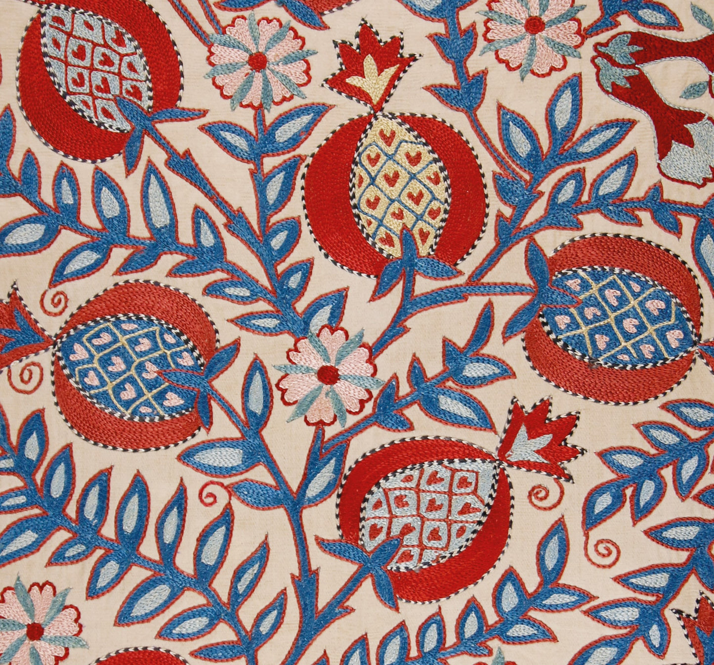 Ottoman Silk Pomegranate Tree Embroidered Suzani Tapestry