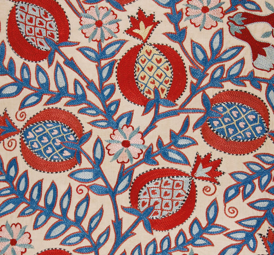 Ottoman Silk Pomegranate Tree Embroidered Suzani Tapestry