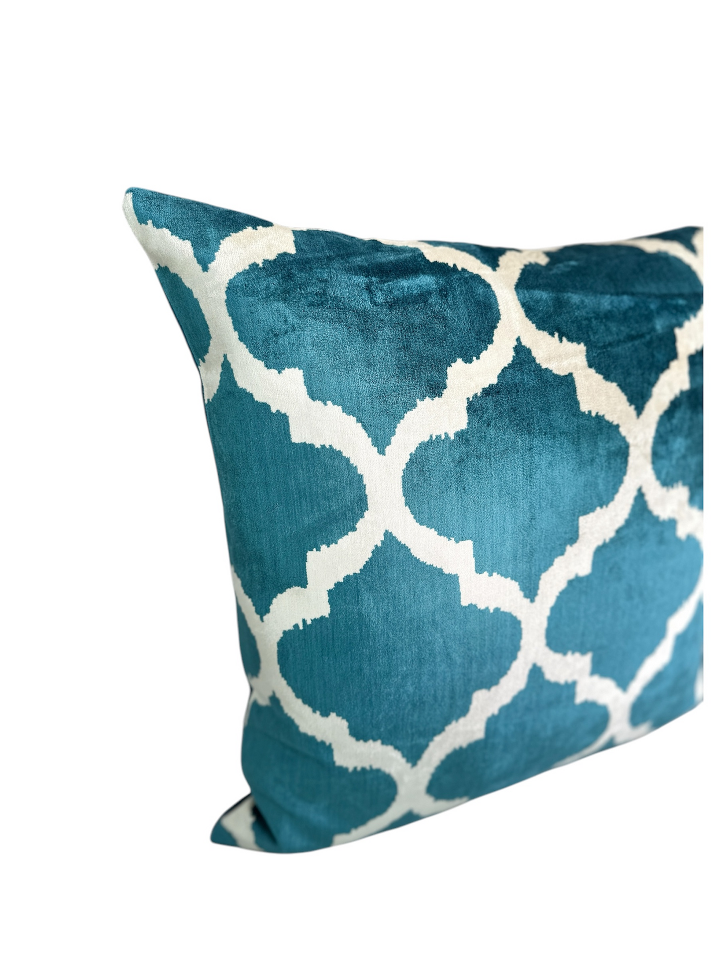 Handwoven Silk Blue and White Velvet Cushion