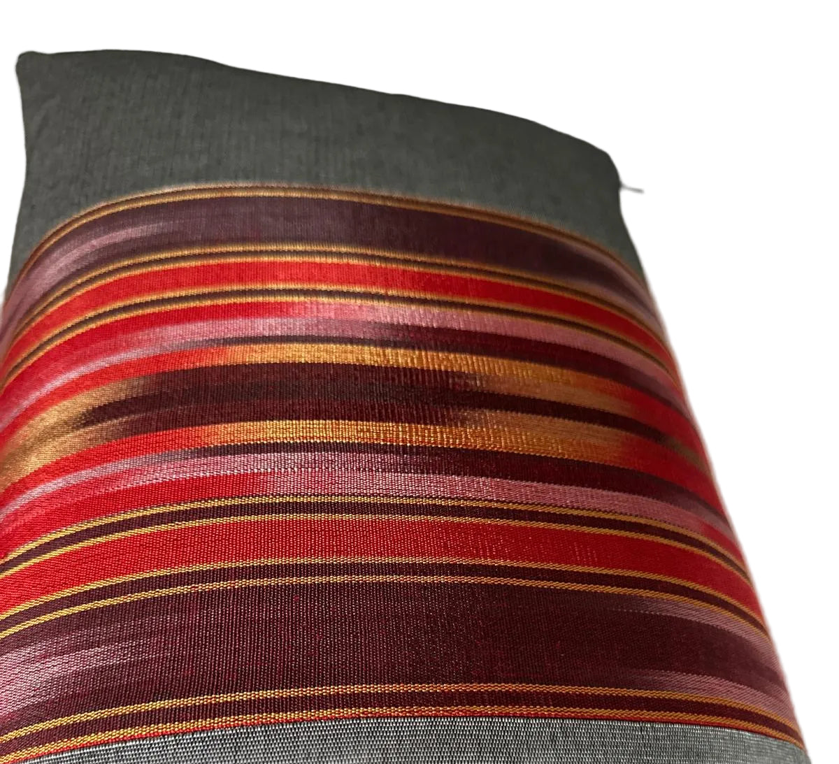 Ottoman Court Silk Ikat Pesthemal Motif Red and Grey Cushion