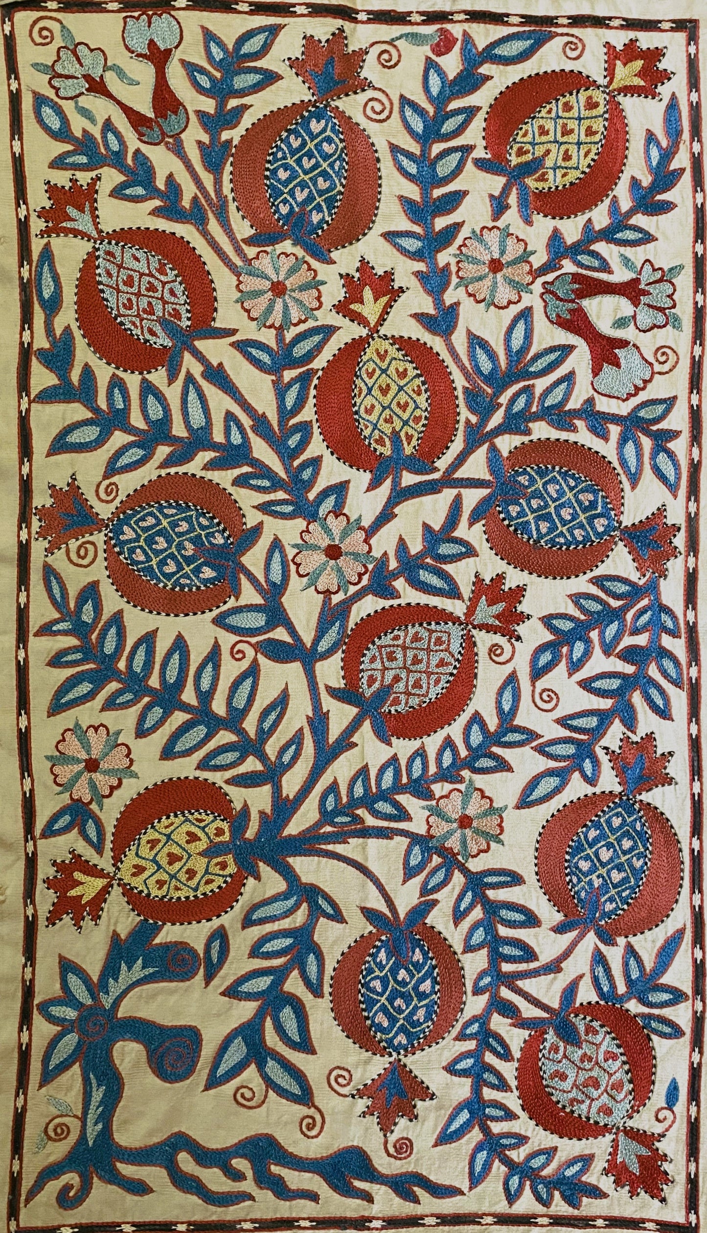 Ottoman Silk Pomegranate Tree Embroidered Suzani Tapestry