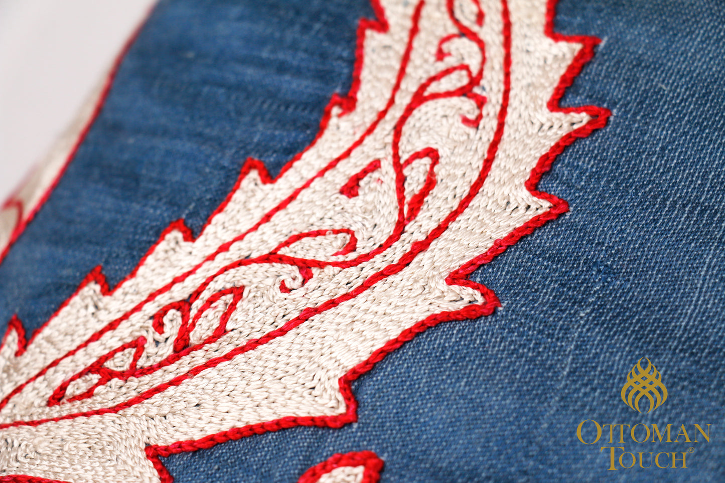 Silk Embroidered Suzani Blue Antique Kaftan Tulips Cushion