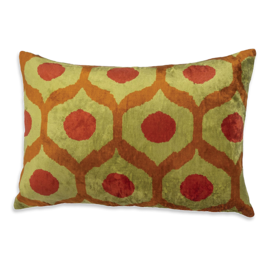 Silk Ikat Velvet Yellow and Orange Dots Cushion