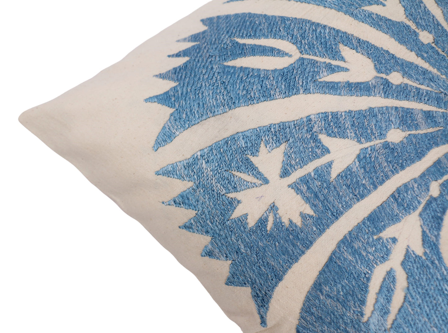 Silk Embroidered Suzani Blue Carnation Cushion