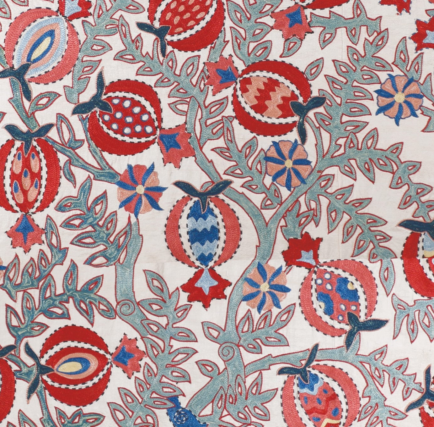 Ottoman Silk Sultan's Pomegranate Tree Embroidered Suzani Tapestry
