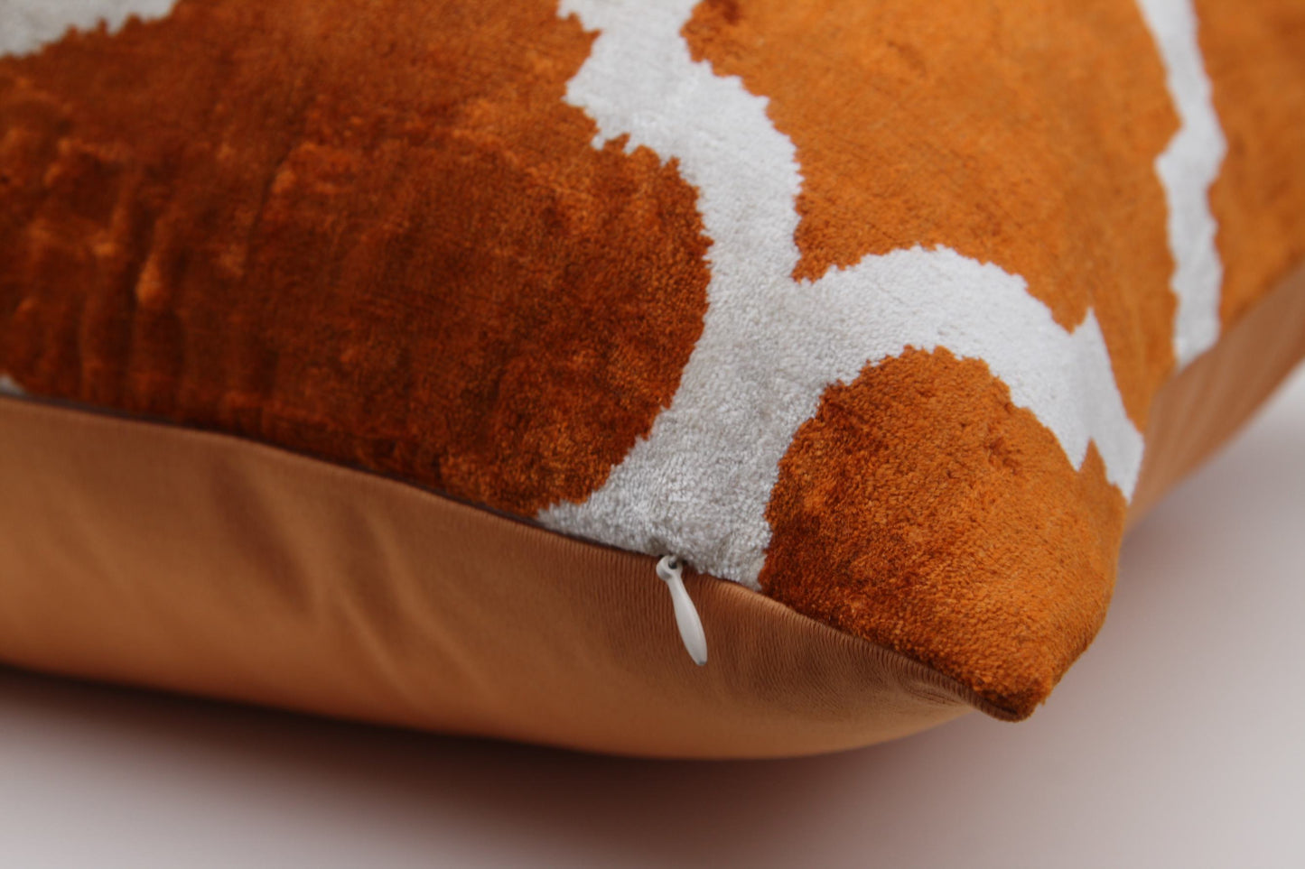 Silk Ikat Velvet Kalahari and White Oriental Motif Cushion