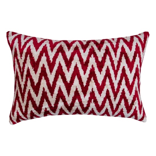 Silk Ikat Velvet Burgundy and White Bosporus Cushion