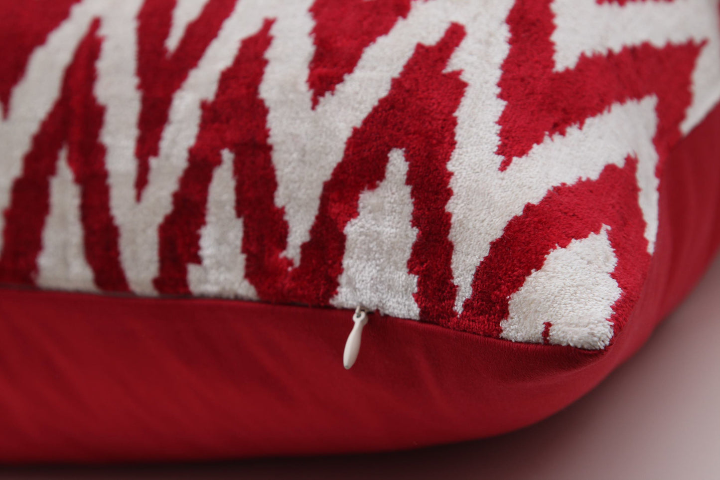 Silk Ikat Velvet Burgundy and White Bosporus Cushion