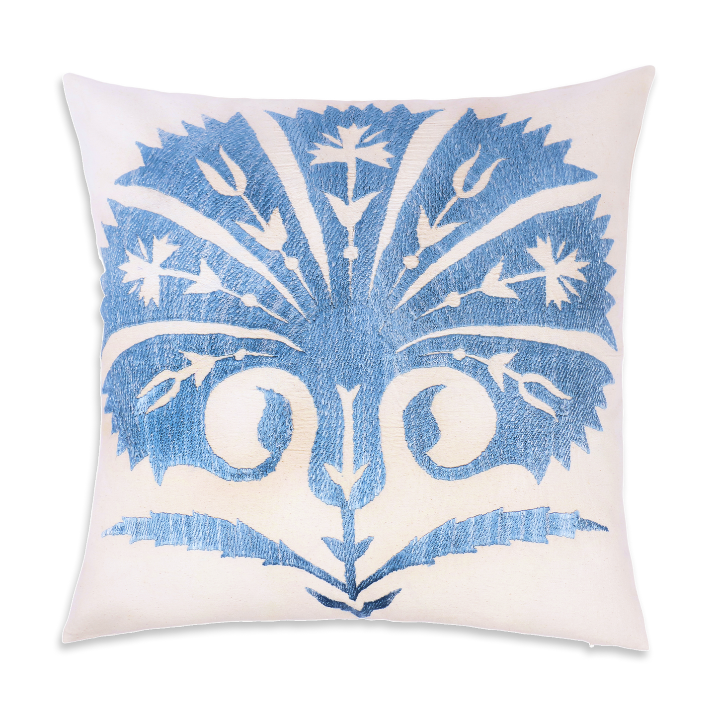 Silk Embroidered Suzani Blue Carnation Cushion