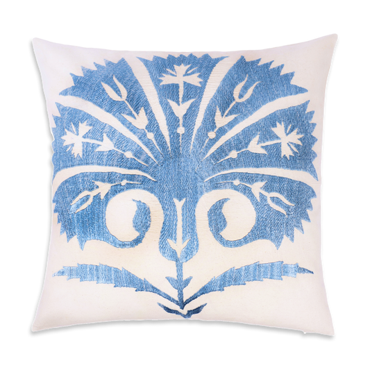 Silk Embroidered Suzani Blue  Carnation Cushion