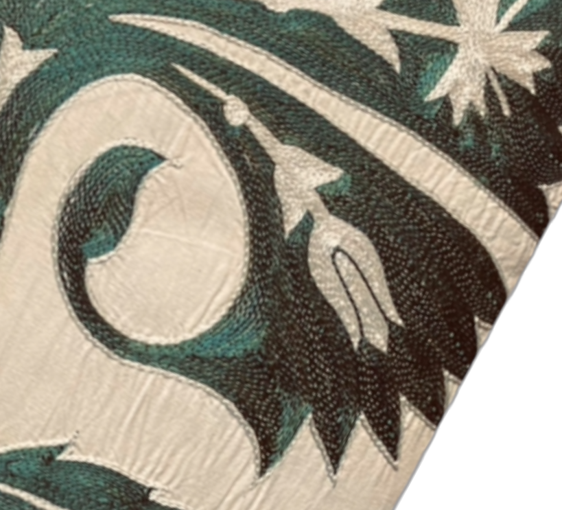 Silk Embroidered Suzani Green Carnation Cushion