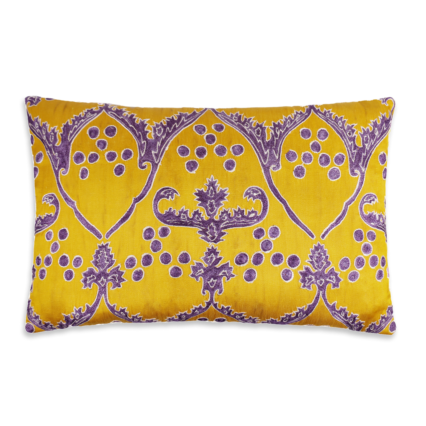 Silk Embroidered Suzani Yellow Chintamani Cushion