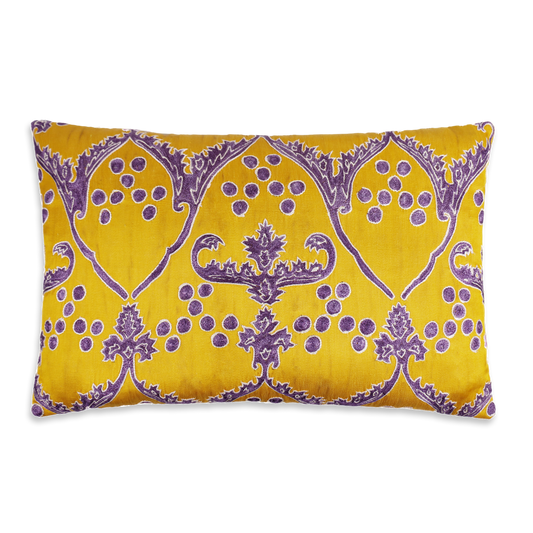 Silk Embroidered Suzani Yellow Chintamani Cushion
