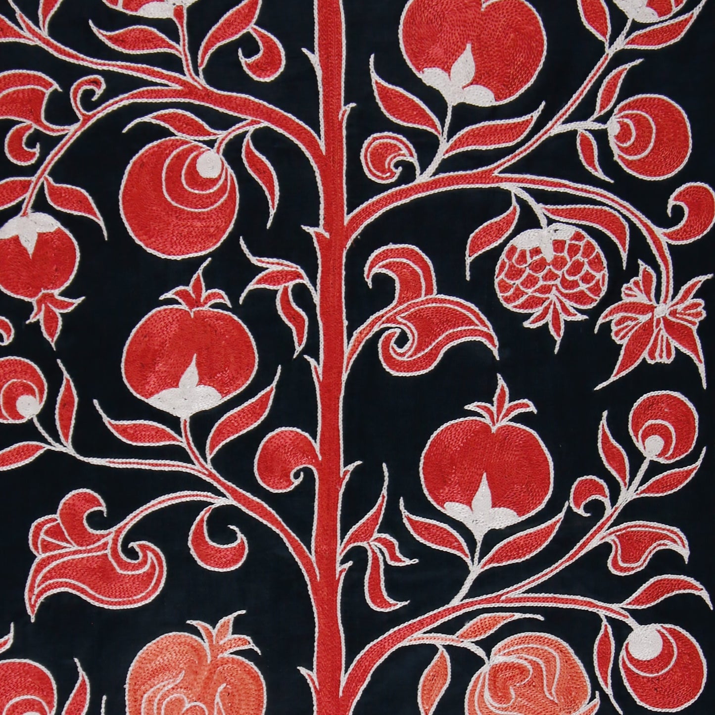 Ottoman Silk Red Pomegranate Tree Embroidered Suzani Runner