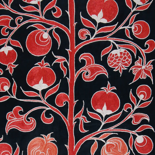 Ottoman Silk Red Pomegranate Tree Embroidered Suzani Runner