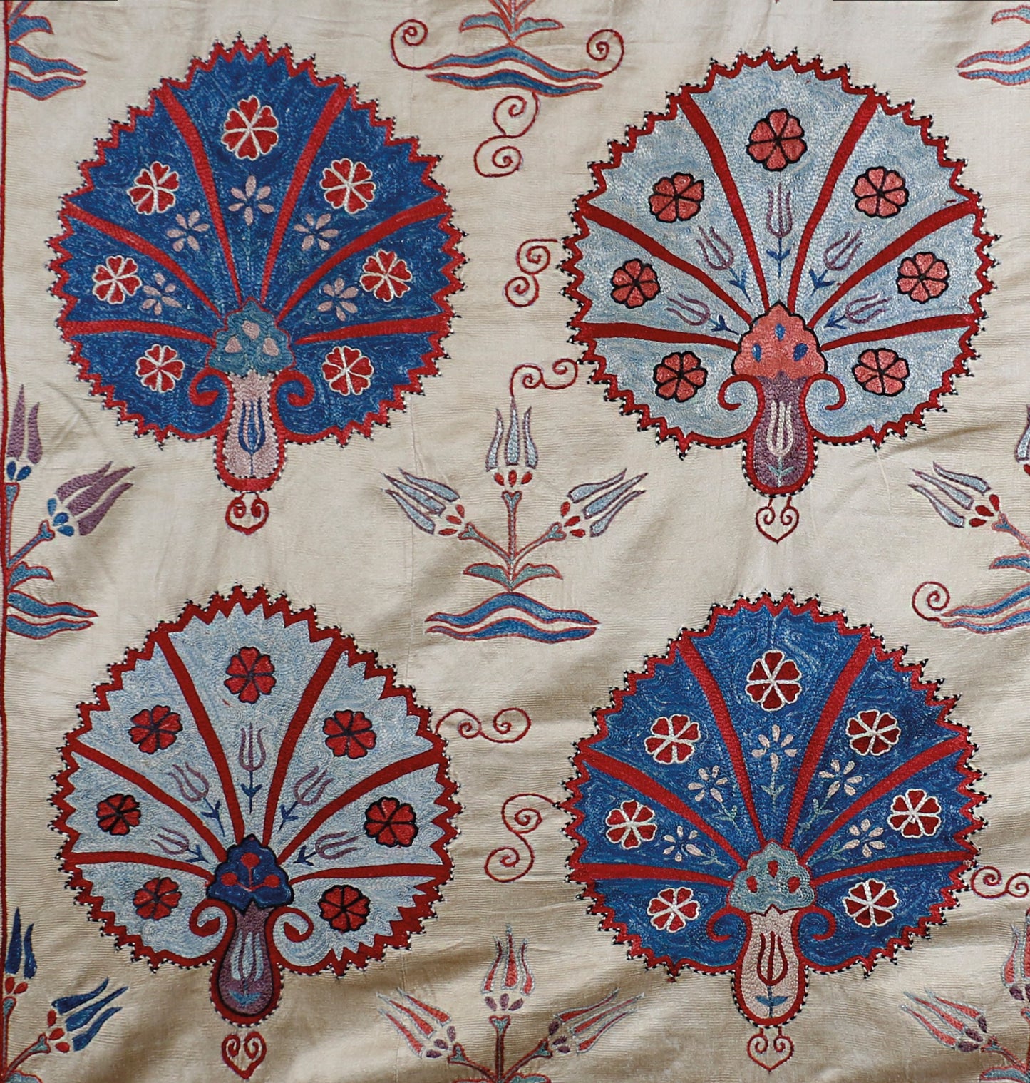 Ottoman Silk Carnation Embroidered Suzani Tapestry