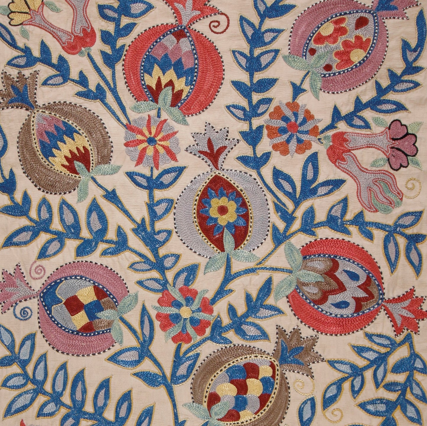 Ottoman Silk Pomegranate Tree Embroidered Suzani Tapestry