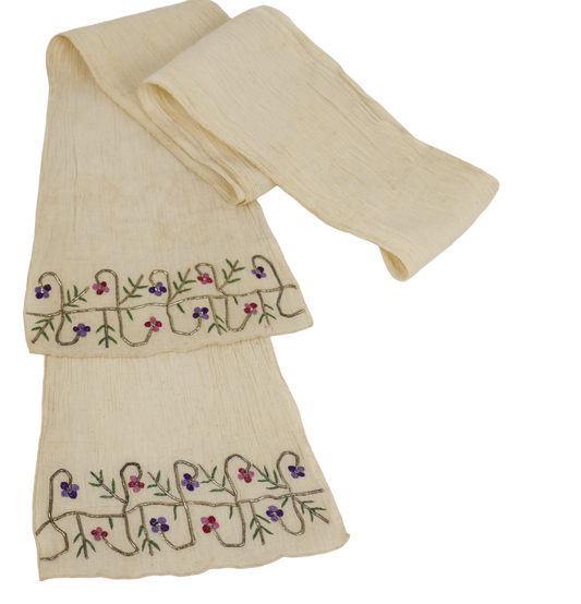 Ottoman Antique Turkish Linen textile embroidered with floral patterns in silk and Gold Metallic thread (Late 19th Century)