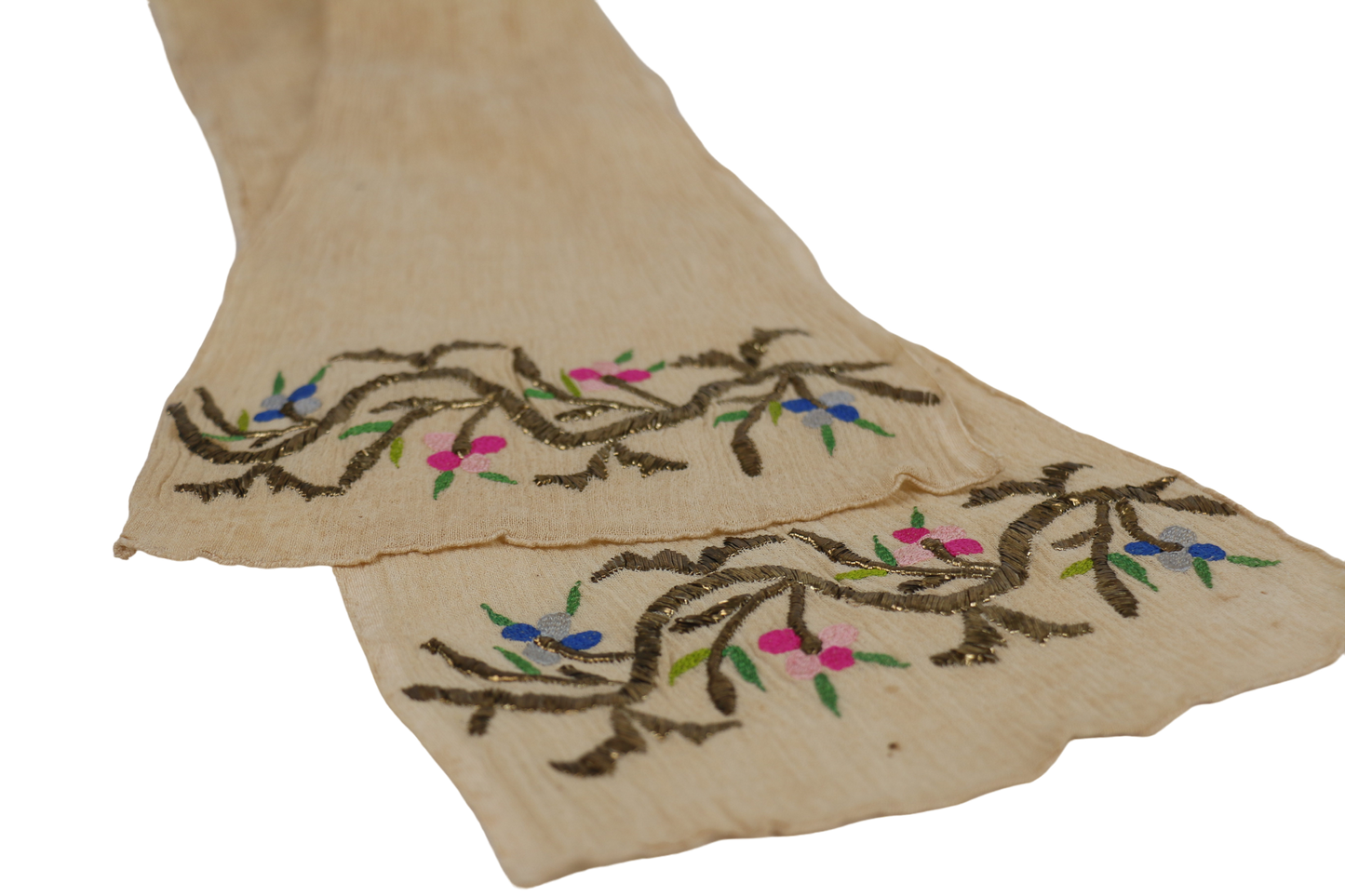 Ottoman Antique Turkish Linen textile embroidered with floral patterns in silk and Gold Metallic thread (Late 19th Century)