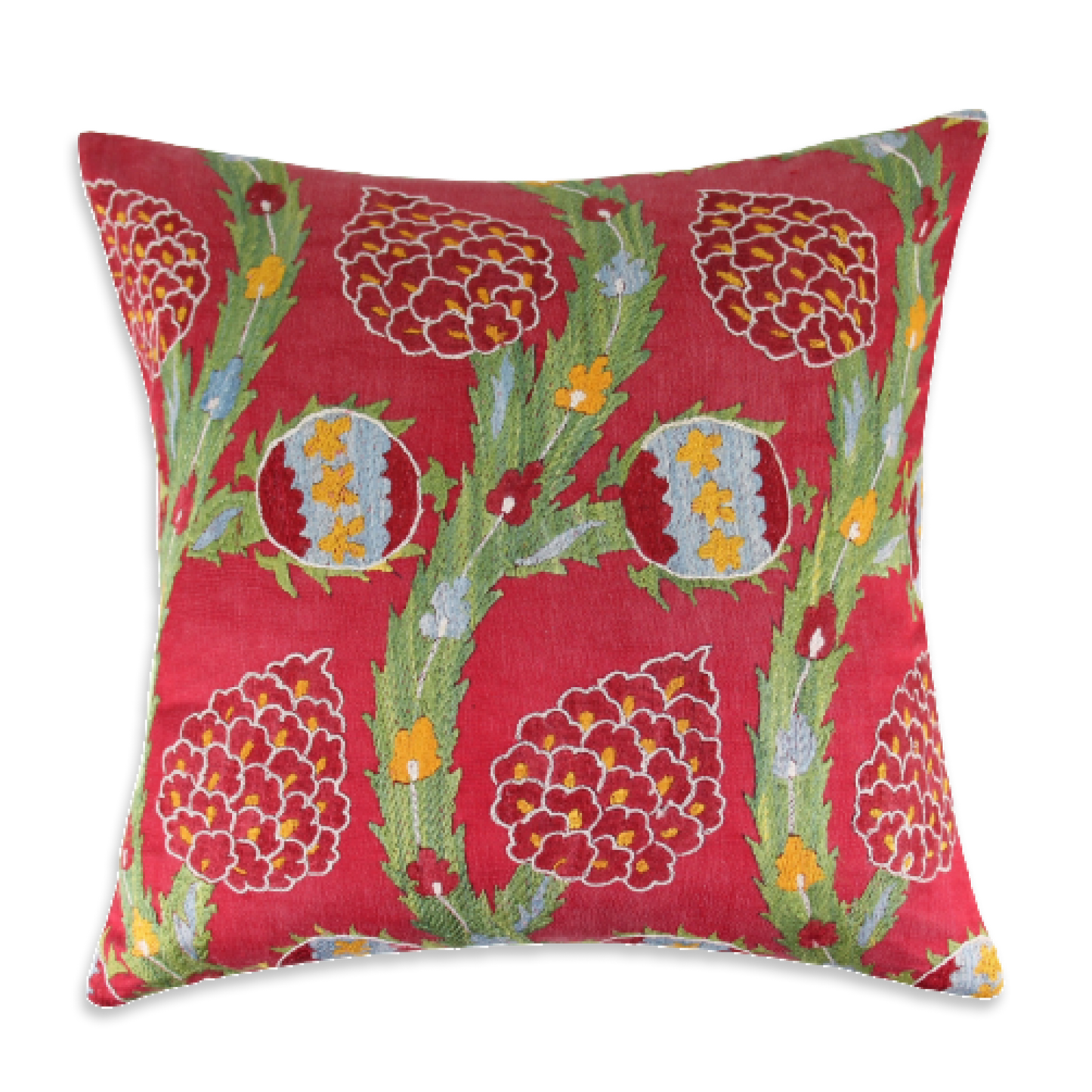 Silk Embroidered Antique Red Pomegranates Motif Cushion