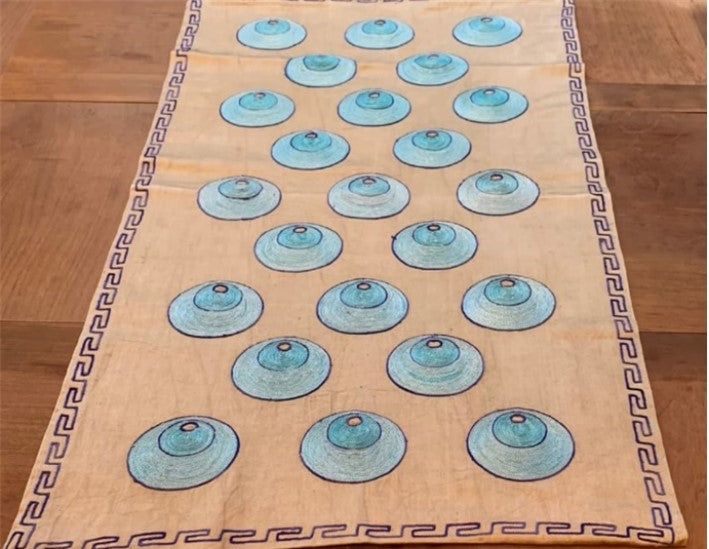 Ottoman Silk Blue Chintamani Suzani Runner