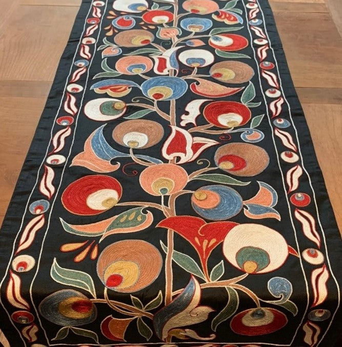 Ottoman Silk Pomegranate Garden Embroidered Suzani Runner