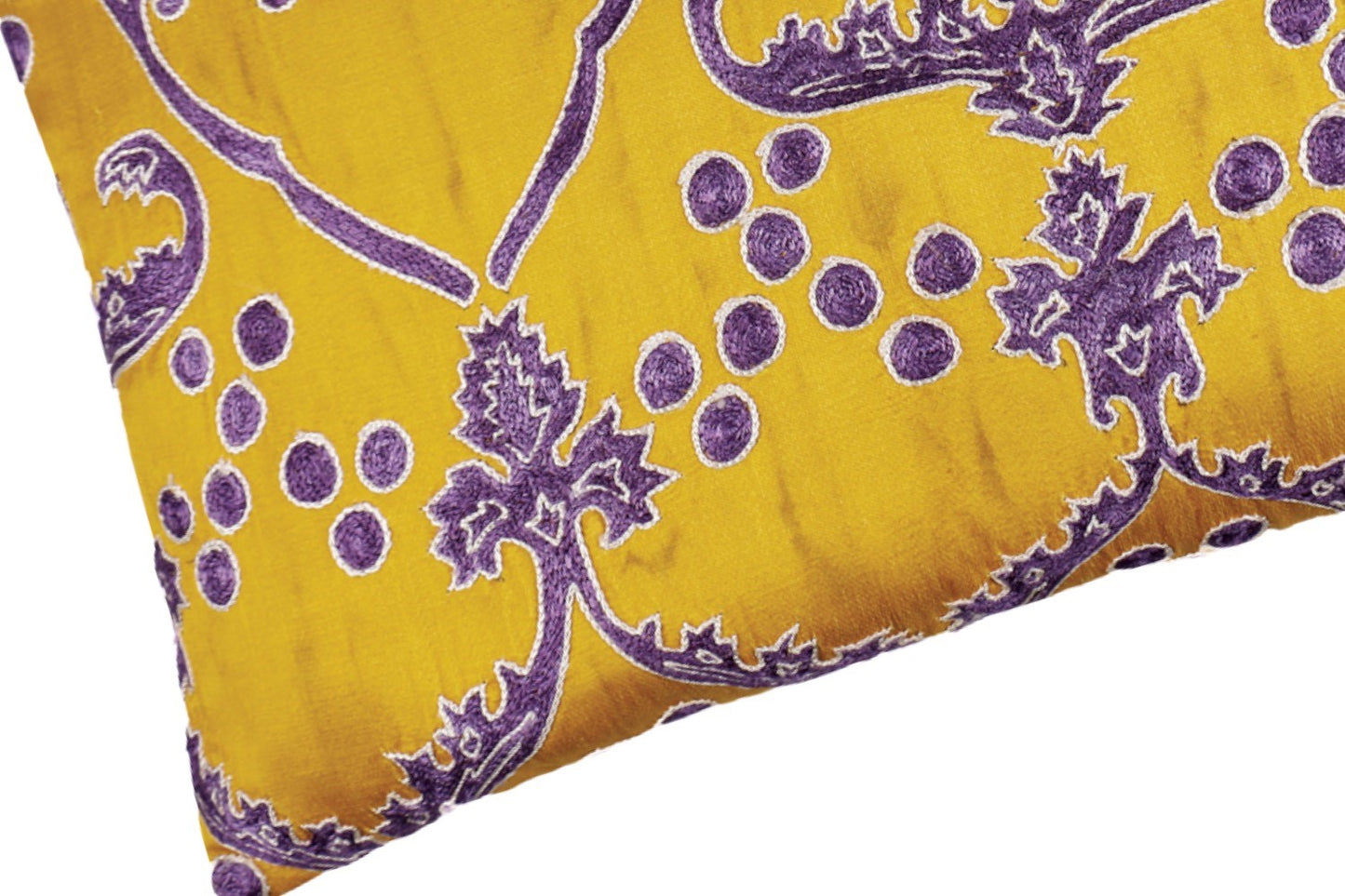 Silk Embroidered Suzani Yellow Chintamani Cushion
