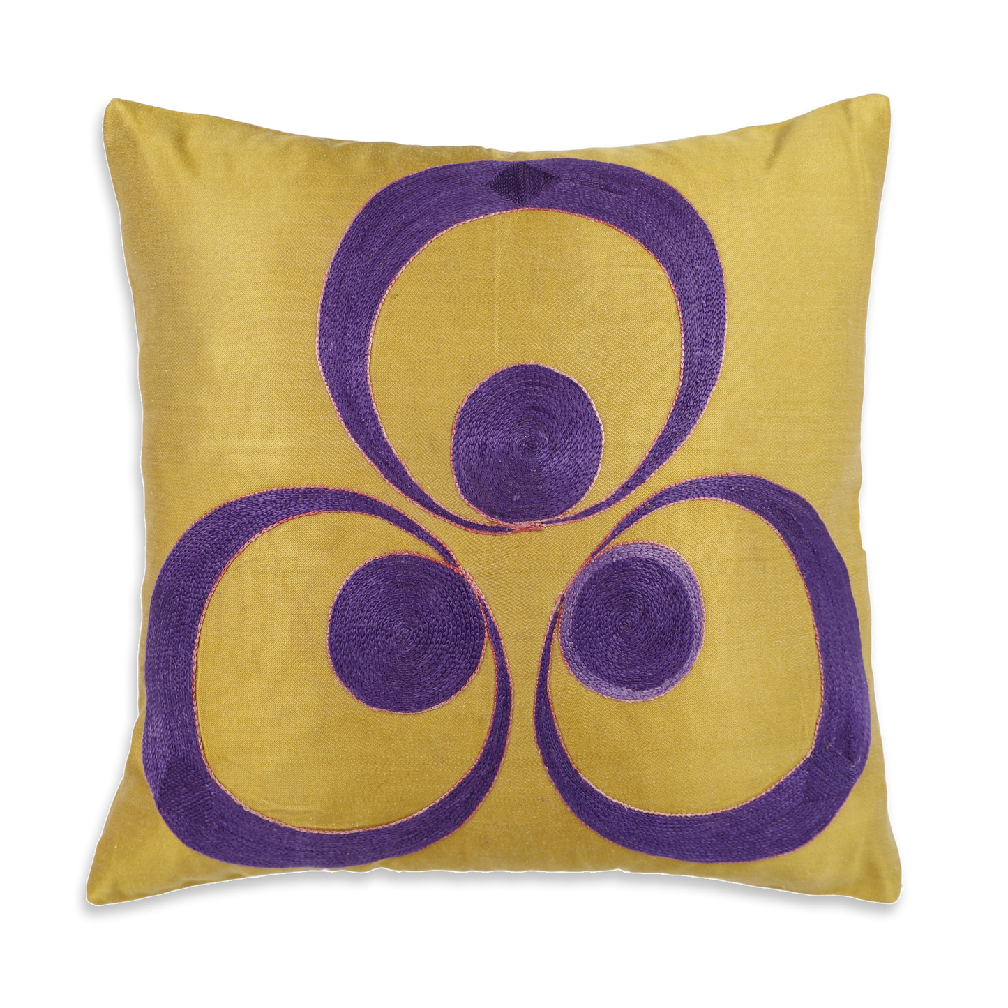 Silk Embroidered Suzani Purple and Yellow Chintamani Cushion