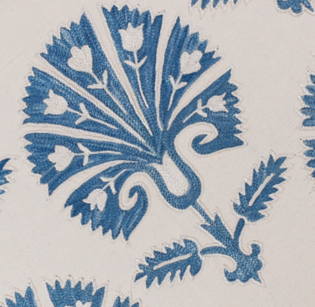 Silk Embroidered Ottoman Blue Carnations Cushion