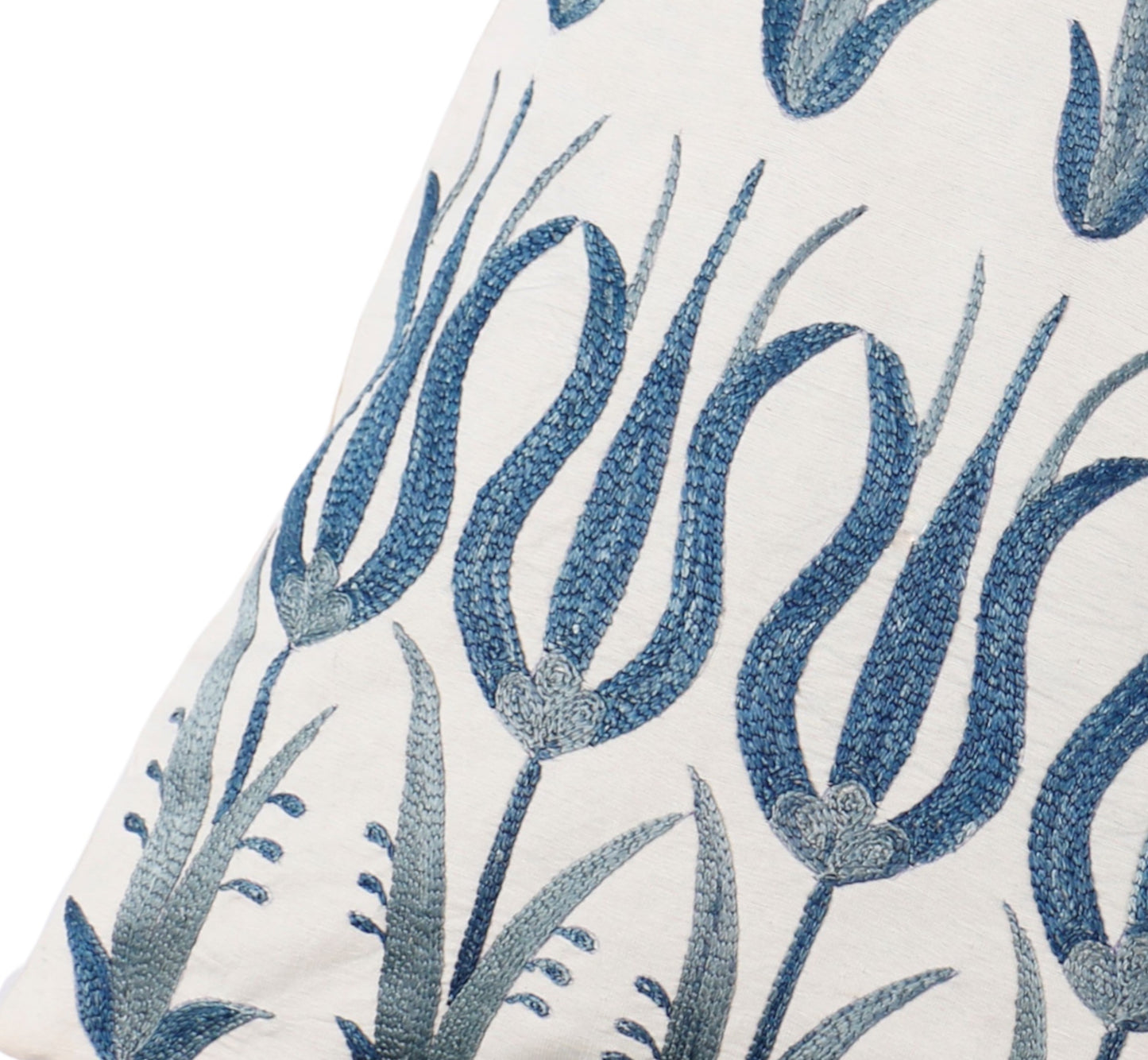 Silk Embroidered Suzani Blue Tulips Cushion