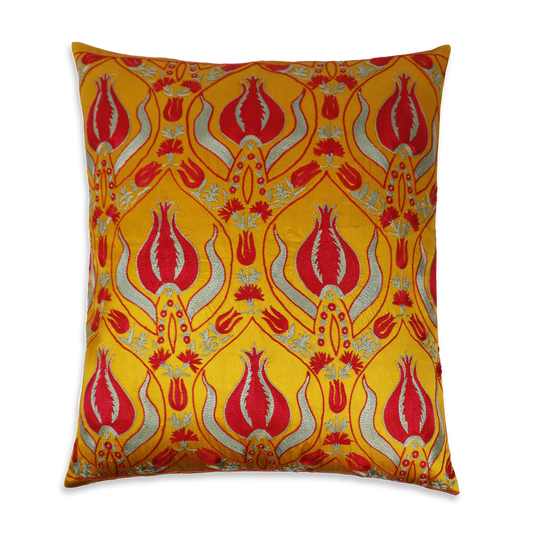 Silk Embroidered Suzani Ottoman Red Tulips Cushion