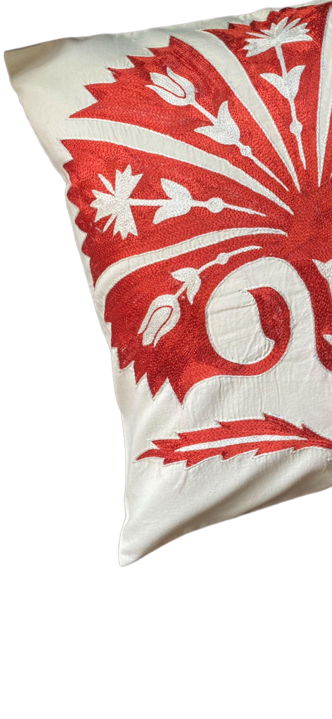 Silk Embroidered Suzani Red Carnation Cushion
