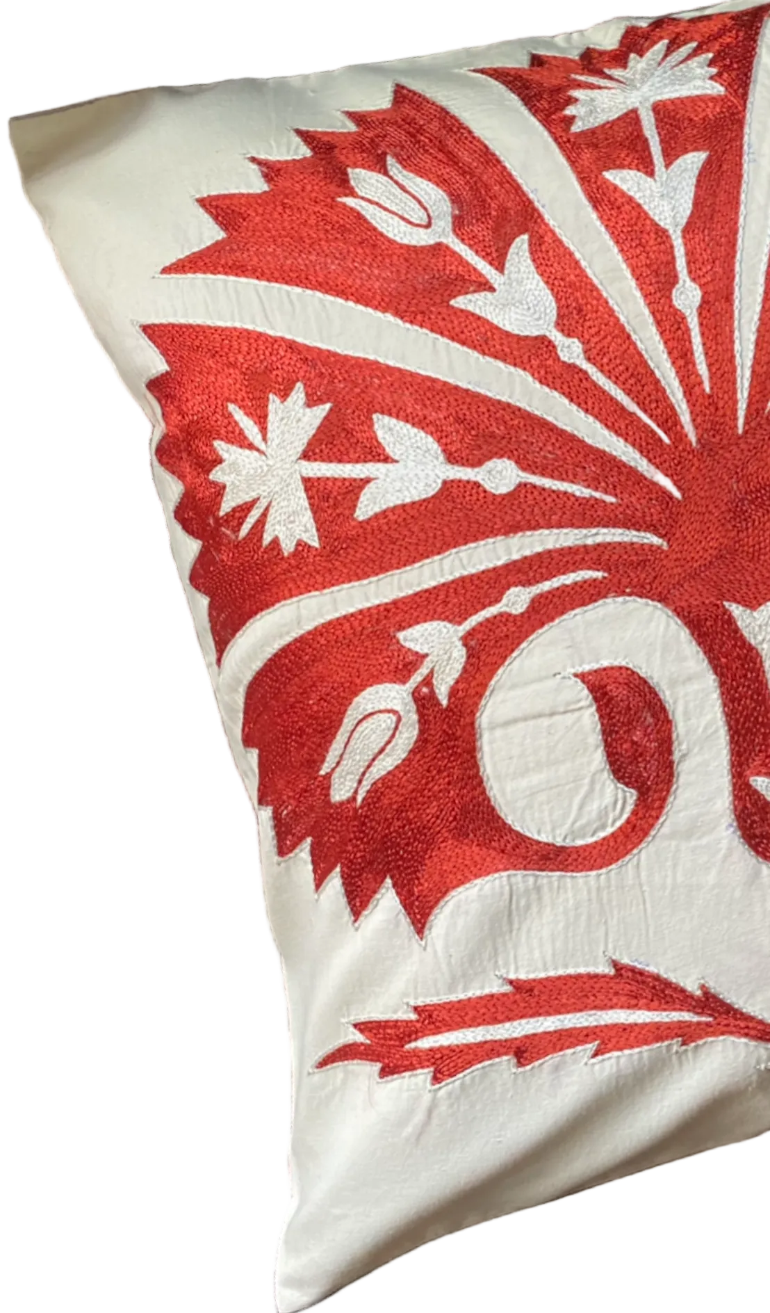Silk Embroidered Suzani Red Carnation Cushion