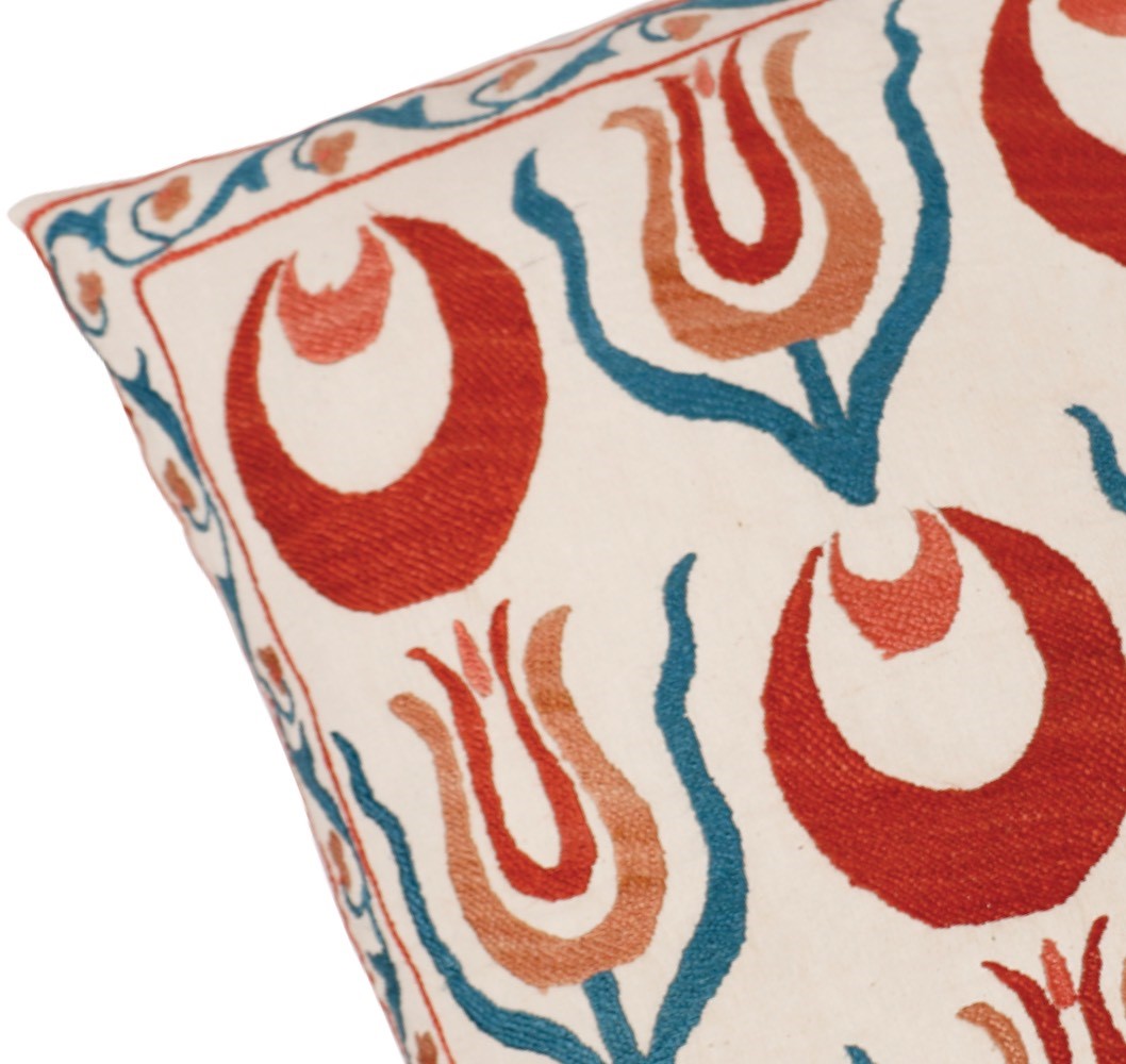 Silk Embroidered Suzani Antique Kaftan Motif Cushion