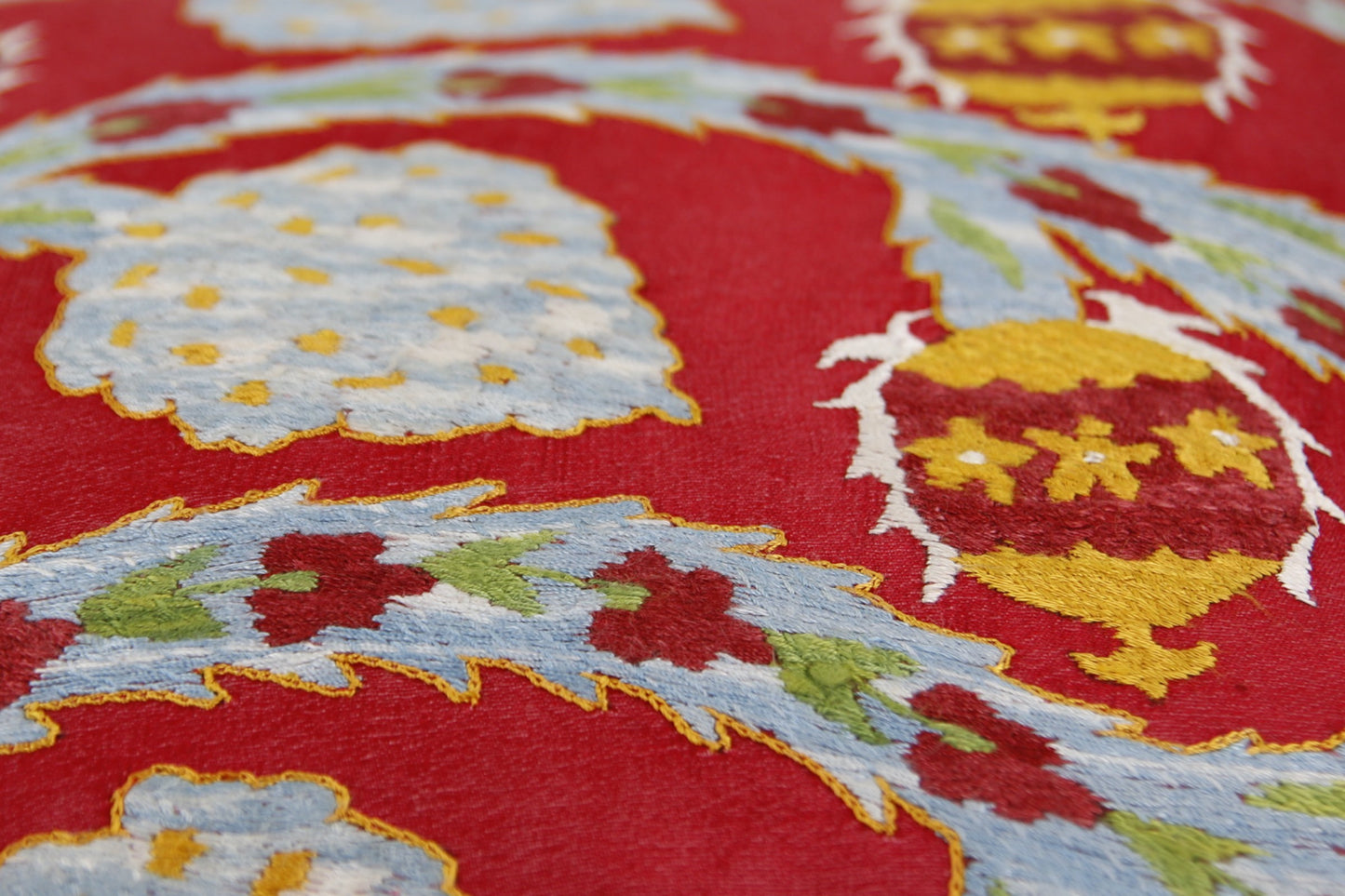Silk Embroidered Suzani Ottoman Antique Pomegranates Cushion